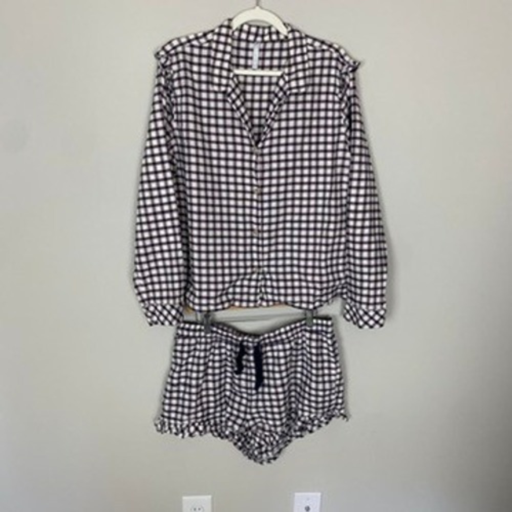 Southernā Tide Flannel Pajama Set Silverleaf Plaid Ruffle Shorts Womens Large